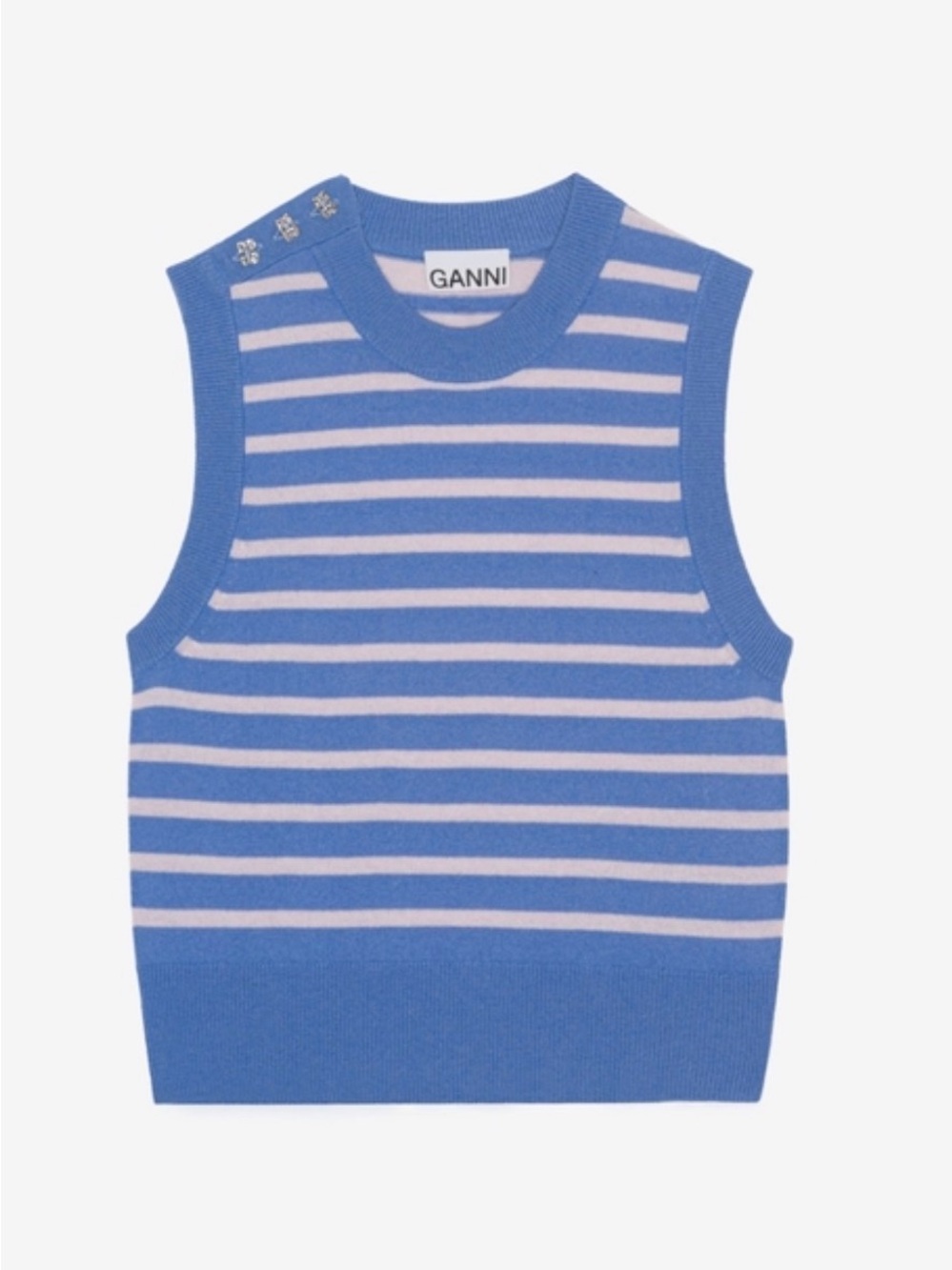 Ganni Blue & White Striped Sleeveless Knit Top BNWOT - Size XS